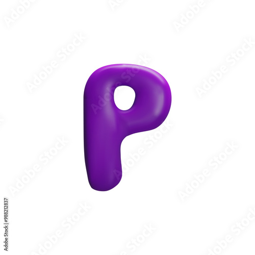 A bright 3d vector consonant letter "P" made of purple plasticine on a white background.