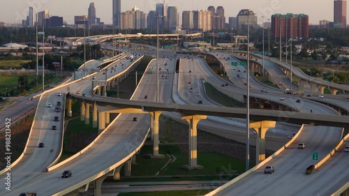 Houston Texas Skyline with Freeway Traffic in Foreground