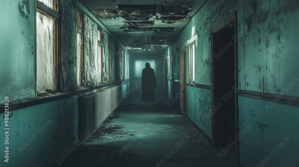 Eerie Abandoned Hallway in Dilapidated Building Eerie Abandoned Hallway in Dilapidated Building
