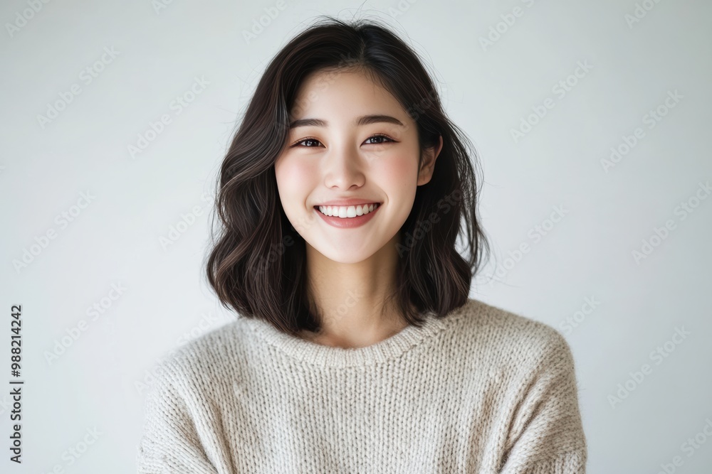 Portraits of Asian women in simple casual attire, standing against plain white background, wear minimal makeup display natural expressions, emphasizing modern, everyday style. Portraits of Asian women in simple casual attire, standing against plain white background, wear minimal makeup display natural expressions, emphasizing modern, everyday style.