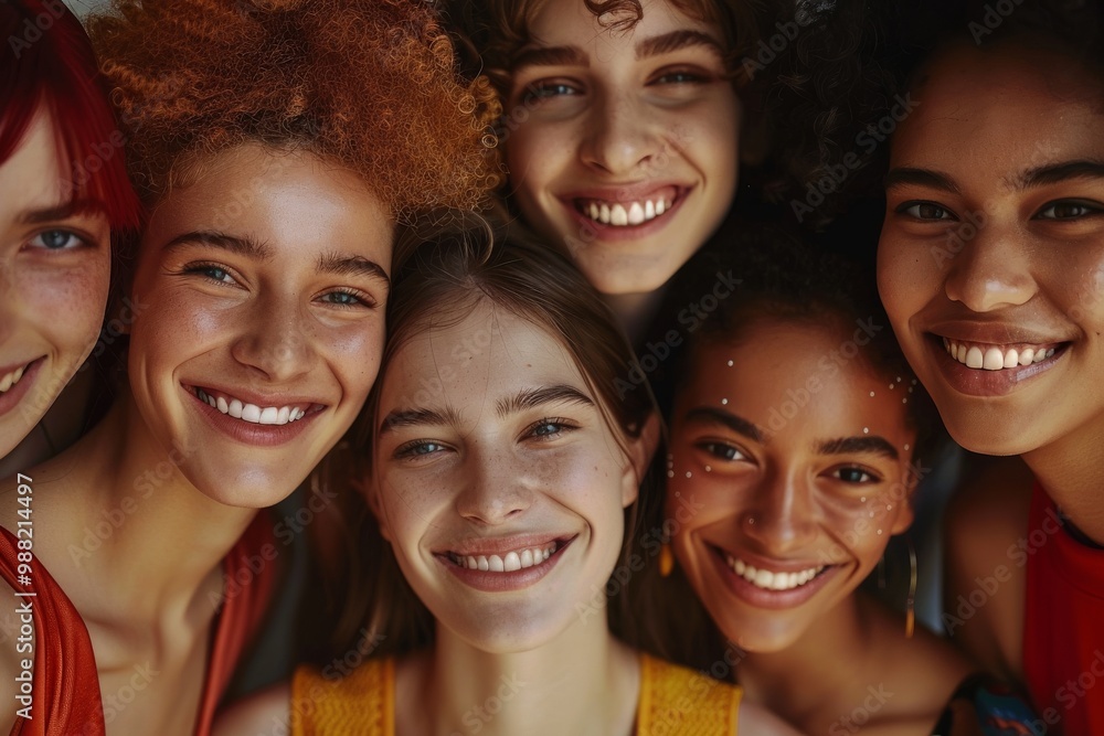 Diverse group of happy women of various races and ethnicities smiling outdoors, including Caucasian, African American, Asian, and Latina women, showcasing their unique features. Diverse group of happy women of various races and ethnicities smiling outdoors, including Caucasian, African American, Asian, and Latina women, showcasing their unique features.