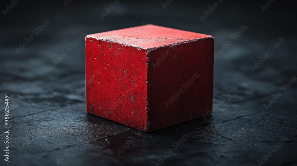 A textured red cube on a dark surface, emphasizing simplicity. A textured red cube on a dark surface, emphasizing simplicity.