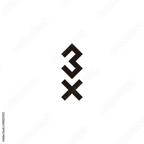 Letter x number 3 square geometric symbol simple logo vector