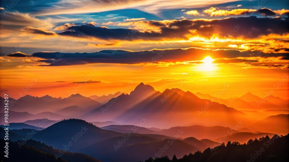 A stunning sunset over the silhouette of mountains , sunset, mountains, nature, dusk, scenery, landscape, colorful A stunning sunset over the silhouette of mountains , sunset, mountains, nature, dusk, scenery, landscape, colorful