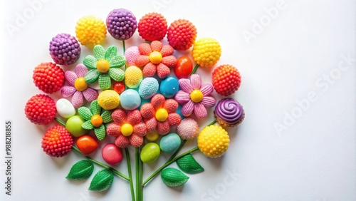 Colorful candy arranged in the shape of a flower bouquet, sweet, candy, art, colorful, treats, arrangement, vibrant