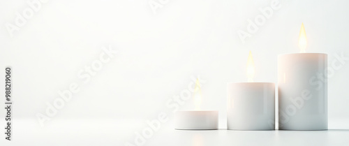 Three White Candles On White Background