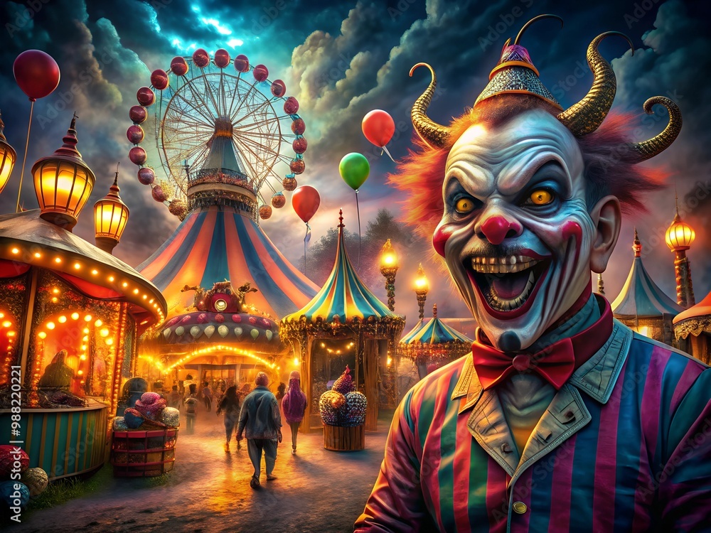 Fototapeta premium A creepy yet whimsical carnival scene with eerie decorations