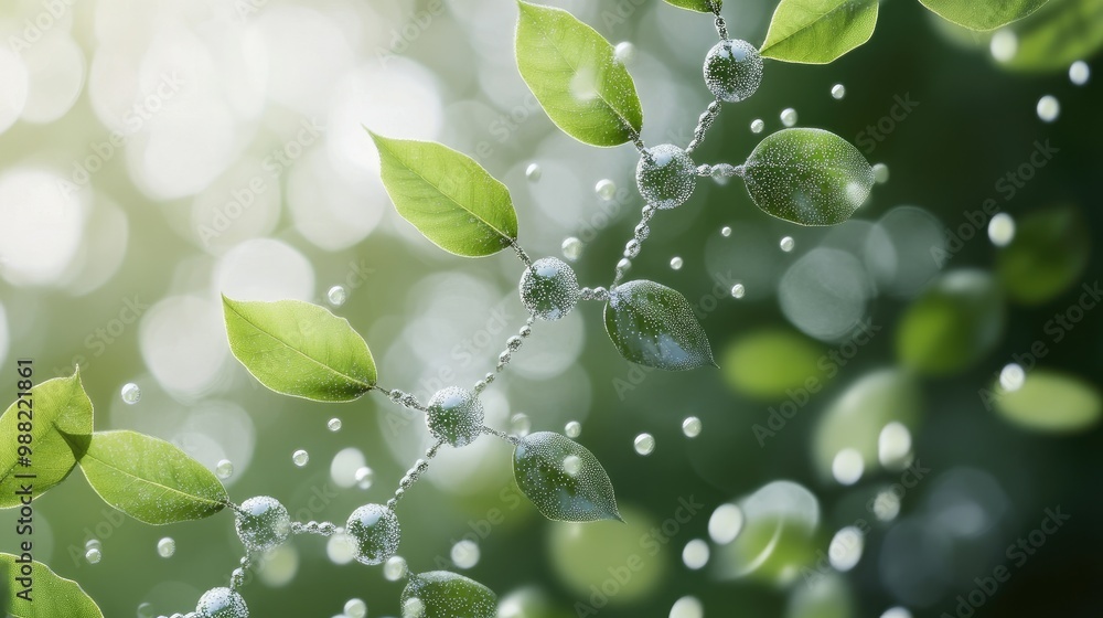 A CO2 molecule breaking down into green leaves, symbolizing the process of balancing emissions and natureas role in sustainability.