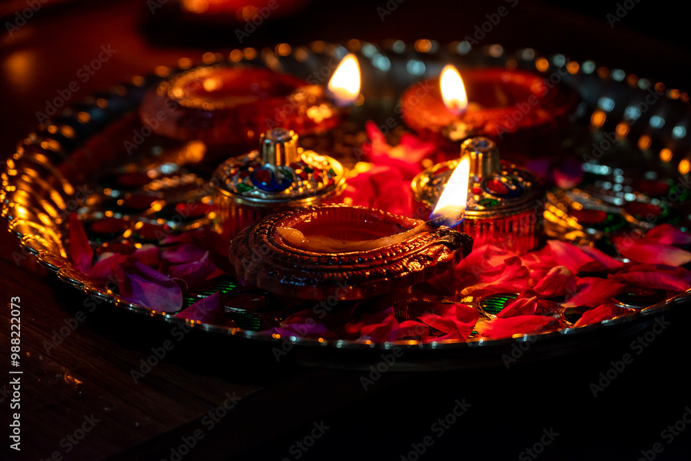 Happy Diwali - Beautiful diwali diya lamps lit during diwali celebration. Indian festival diwali Happy Diwali - Beautiful diwali diya lamps lit during diwali celebration. Indian festival diwali