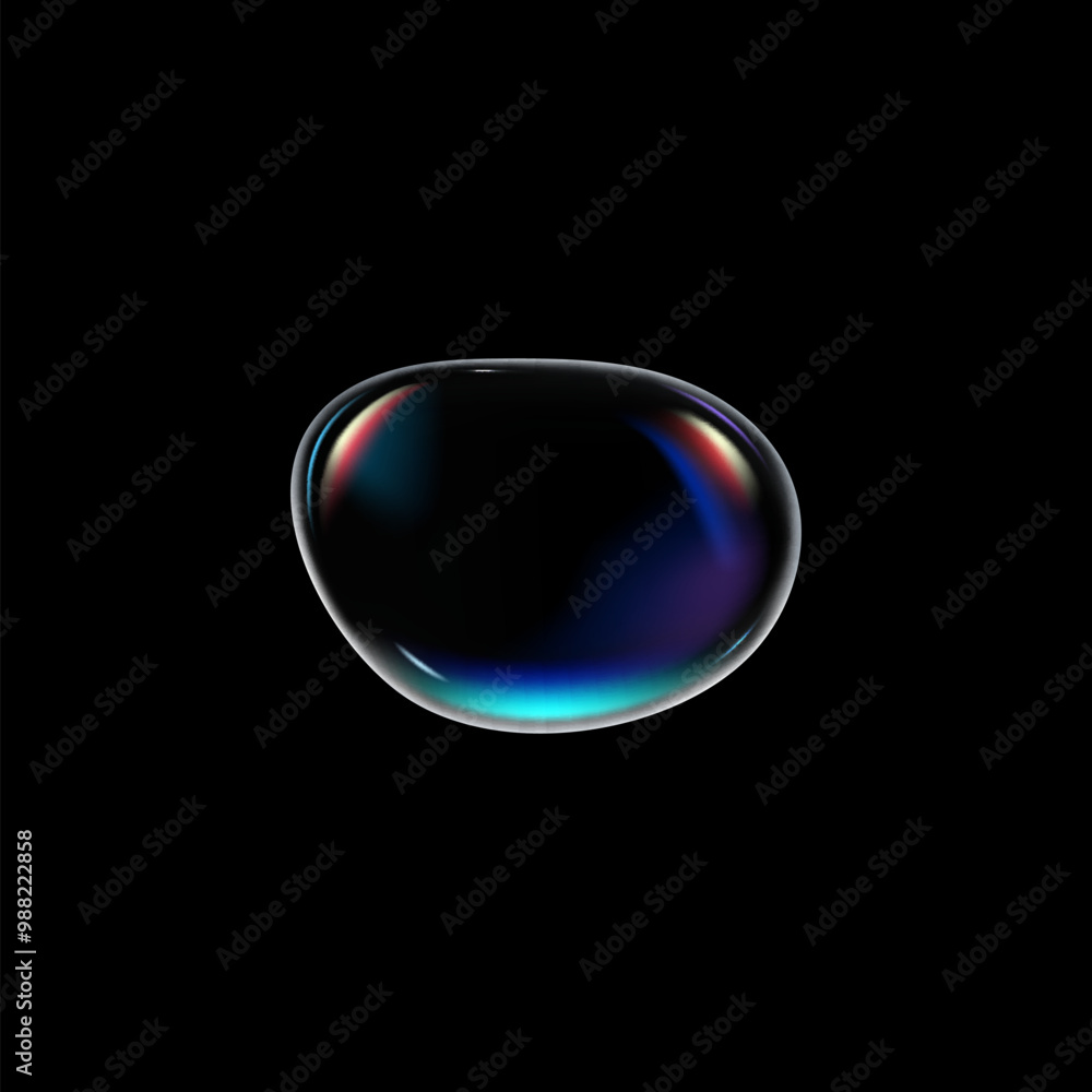 Realistic water drop, vector soap bubble with rainbow reflection, 3D rounded liquid, fluid shape with holographic effect Realistic water drop, vector soap bubble with rainbow reflection, 3D rounded liquid, fluid shape with holographic effect