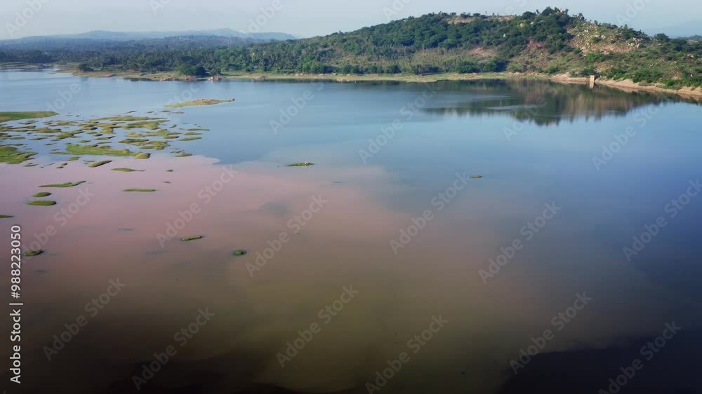 Drone shot of beautiful Mavathur Lake in Kanakpura near Bangalore in Karnataka Drone shot of beautiful Mavathur Lake in Kanakpura near Bangalore in Karnataka