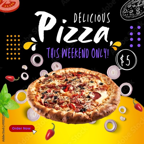 Delicious pizza social media post template