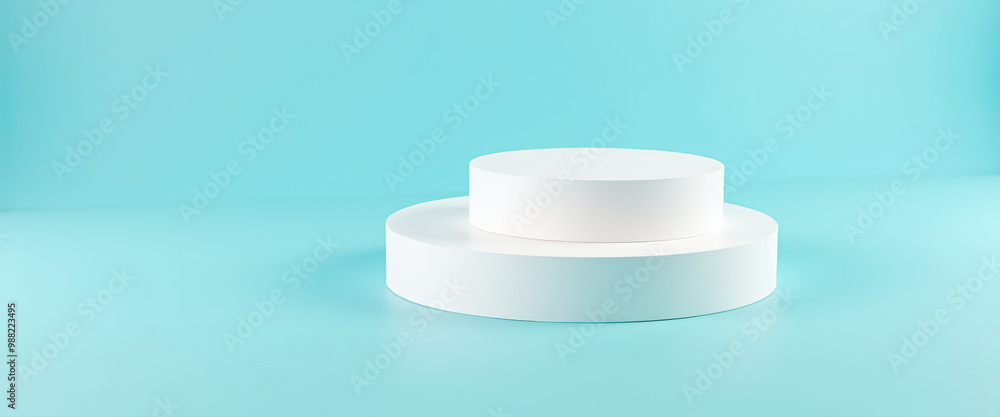 White Cylindrical Platform on Light Blue Background White Cylindrical Platform on Light Blue Background