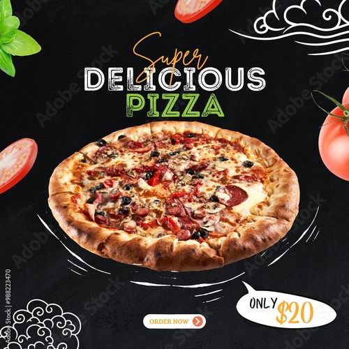 Delicious pizza social media post template