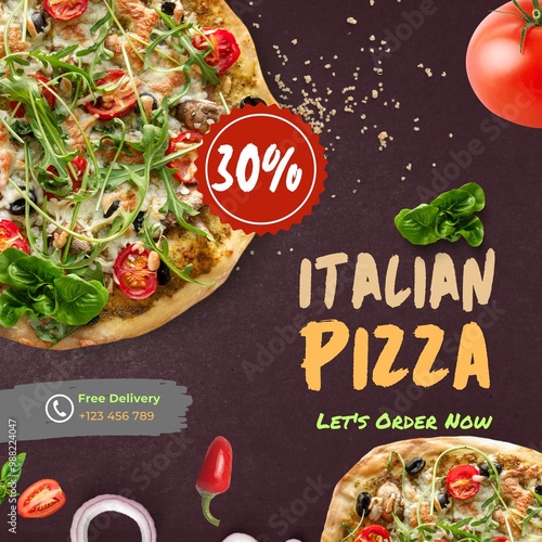 Delicious pizza social media post template