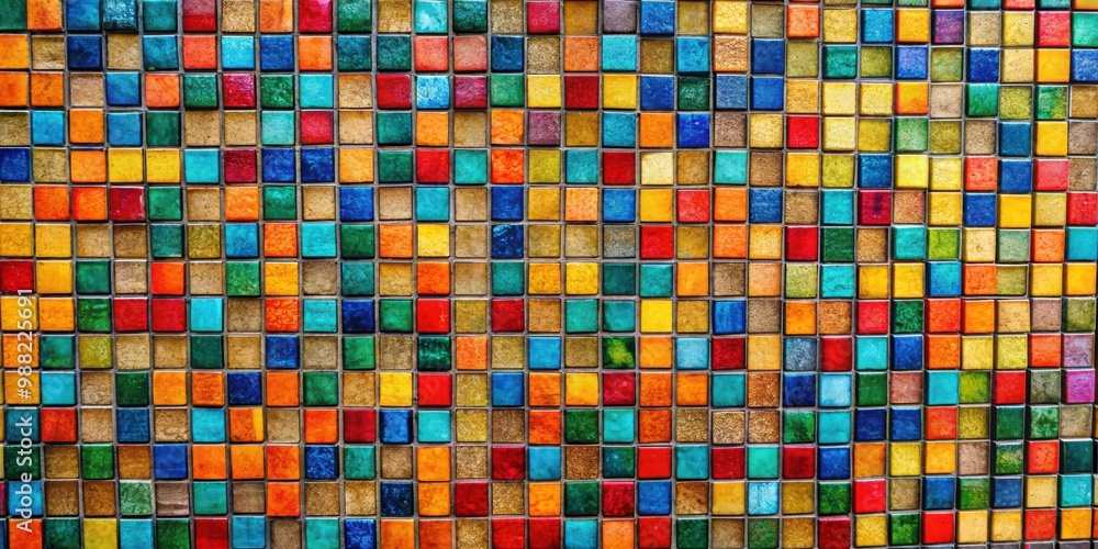 Colorful mosaic texture made up of vibrant tiles in various hues, abstract, geometric, design, pattern, vibrant, bright Colorful mosaic texture made up of vibrant tiles in various hues, abstract, geometric, design, pattern, vibrant, bright