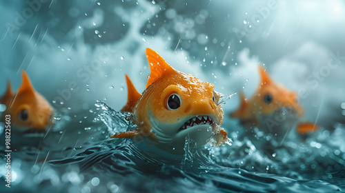 Beautiful goldfish swimming in clear blue water, vibrant aquatic life in a serene underwater setting, perfect for aquatic photography lovers and anyone fascinated by fish and marine life