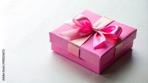 Pink gift box with a ribbon on white background, present, surprise, festive, celebration, birthday, Christmas, holiday, ribbon