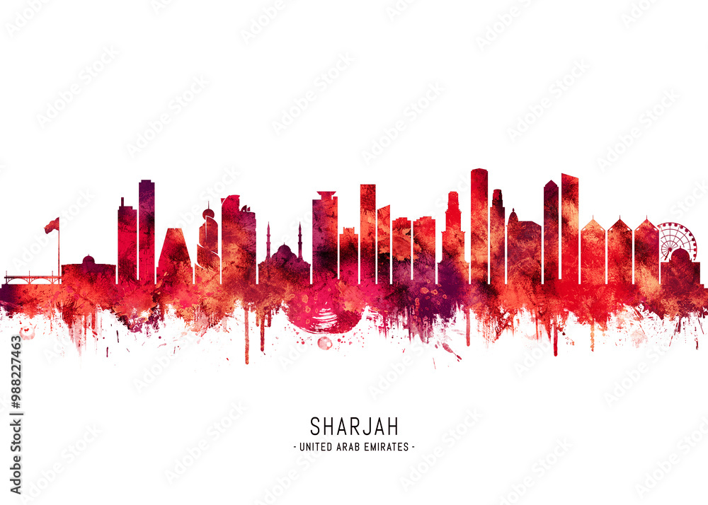 Fototapeta premium Sharjah UAE Skyline Red