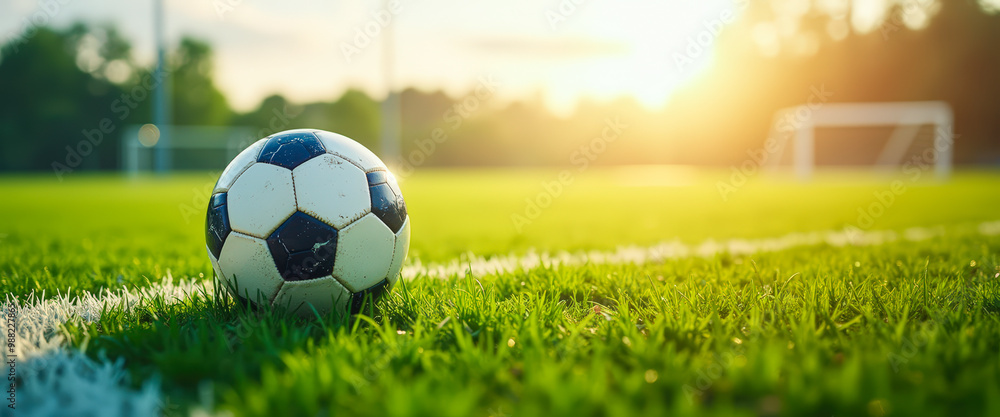 Obraz premium Soccer ball on a green field