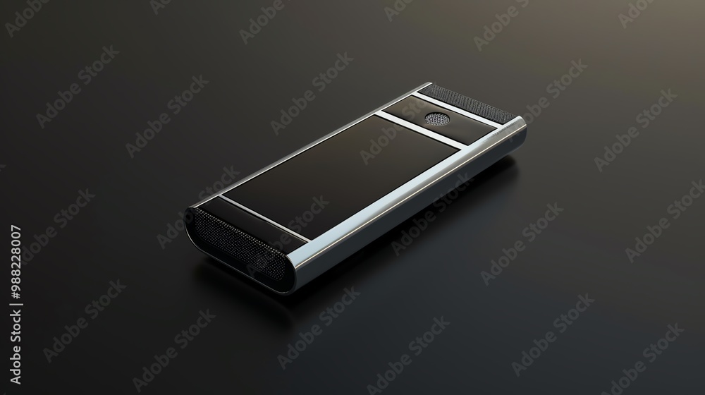 A 3D render of a sleek dictaphone with a minimalist design A 3D render of a sleek dictaphone with a minimalist design