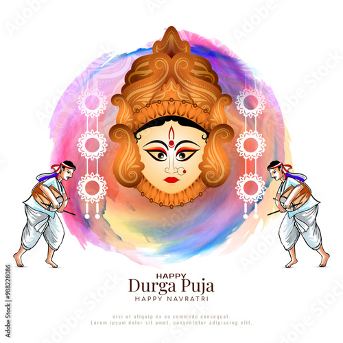 Beautiful Happy Durga puja and Navratri Indian religious festival card photo