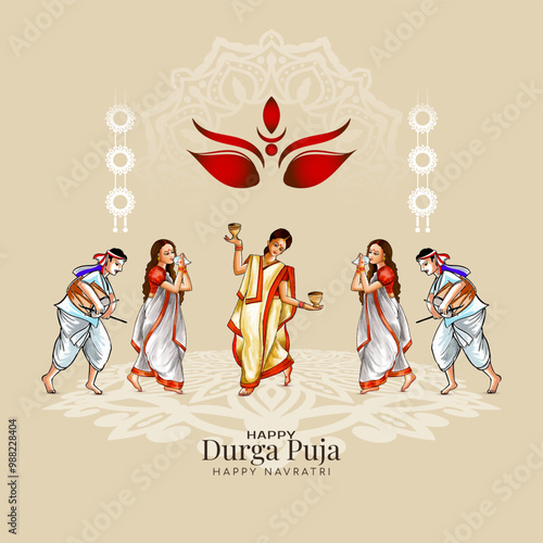 Happy Durga puja and Navratri cultural Indian festival background