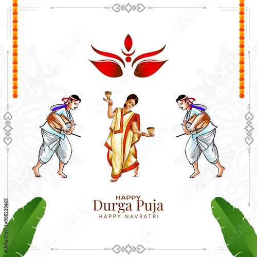 Happy Navratri and Durga puja traditional festival celebration background photo