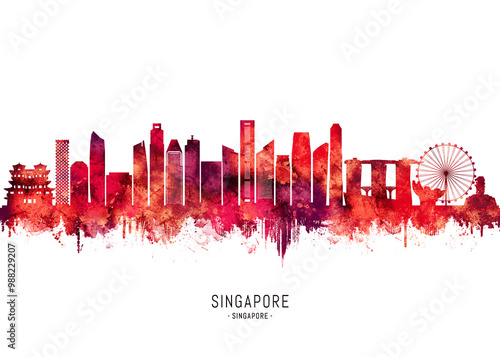 Obraz na płótnie Singapore Skyline Red w salonie