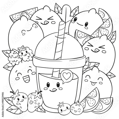 Cute Fruit Smoothie Coloring Page