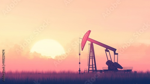 A clean 2D vector illustration of an oil pump jack in the oilfield industry, designed with smooth lines and minimalistic style, transparent background with soft pastel tones photo