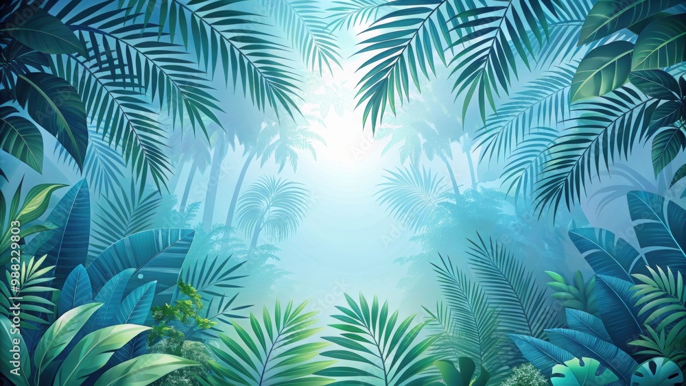 Fototapeta premium Light blue jungle background, jungle, foliage, nature, vibrant, tropical, lush, backdrop, serene, serene, peaceful, vibrant