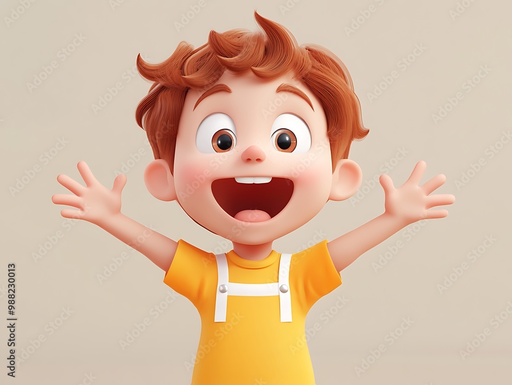 Happy 3D Cartoon Boy Illustration with Open Arms Happy 3D Cartoon Boy Illustration with Open Arms