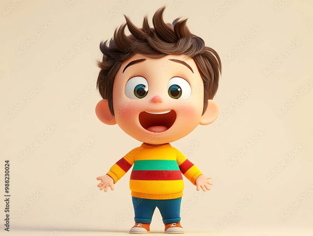 Smiling Boy 3D Illustration with Striped Sweater and Blue Jeans Smiling Boy 3D Illustration with Striped Sweater and Blue Jeans
