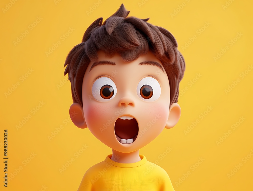 3D Illustration of a Surprised Boy with Open Mouth 3D Illustration of a Surprised Boy with Open Mouth