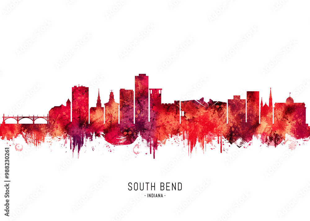 Fototapeta premium South Bend Indiana Skyline Red