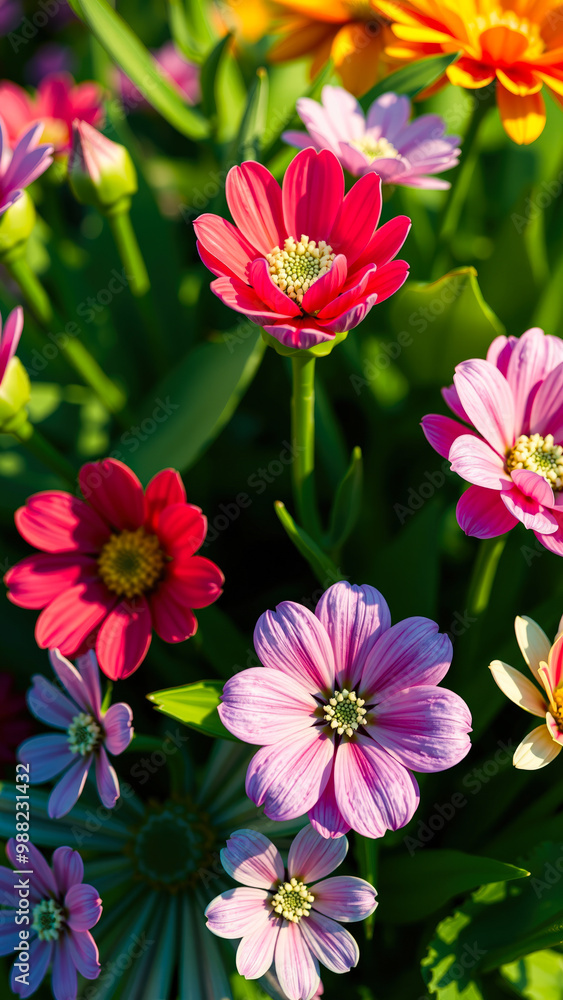 Closeup of colorful flowers in a garden Closeup of colorful flowers in a garden