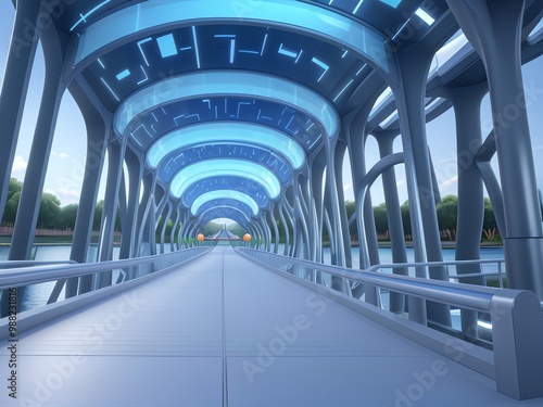 a bridge with a picture of a car that says  walk  on it.