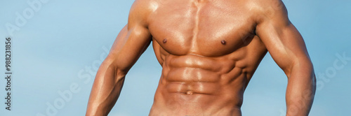 Obraz na plátně Strong Sexy Fit man showing perfect muscular ripped abs