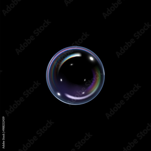 Large air soap bubble, rainbow color with glare.