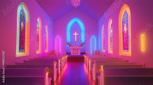 Wallpaper Mural Neon Lit Church Interior Torontodigital.ca