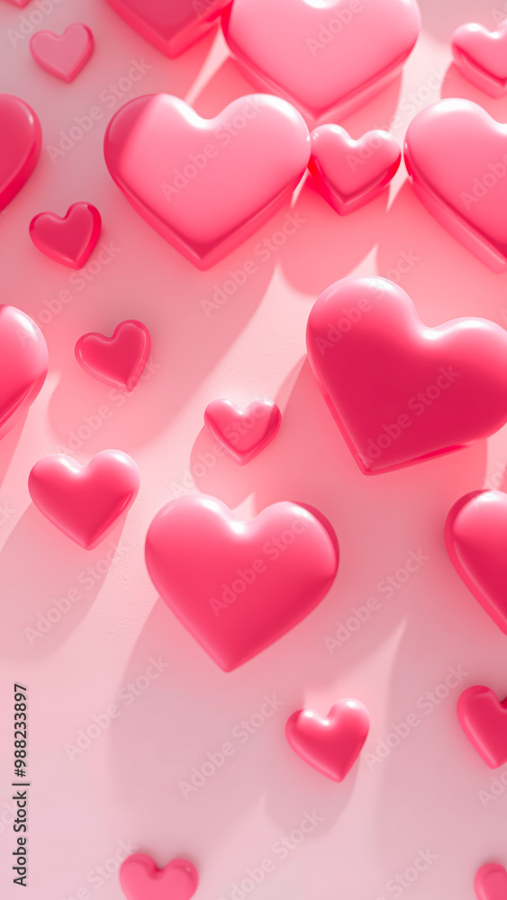 Pink Heart Shapes Scattered on a Light Pink Background Pink Heart Shapes Scattered on a Light Pink Background