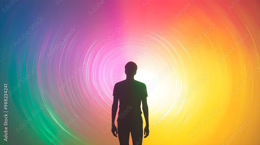 Silhouette of a person, abstract colorful background Silhouette of a person, abstract colorful background