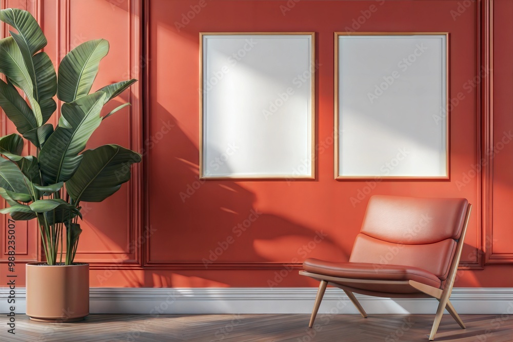 photo Hyper realistic Mockup three poster frame close up in interior background, 3d render photo Hyper realistic Mockup three poster frame close up in interior background, 3d render