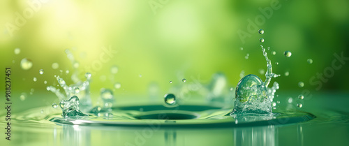 Water Droplet Splash in Green Background