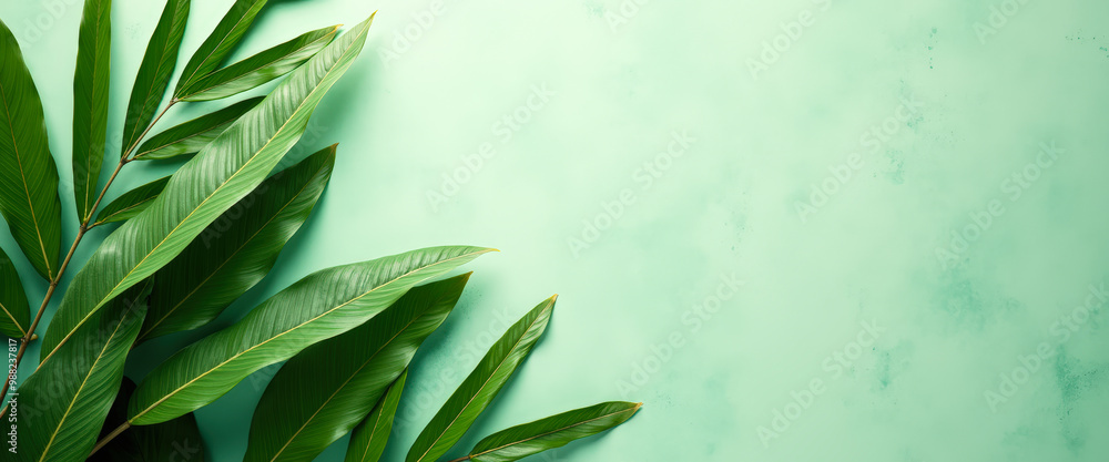 Lush Green Leaves on Mint Background Lush Green Leaves on Mint Background