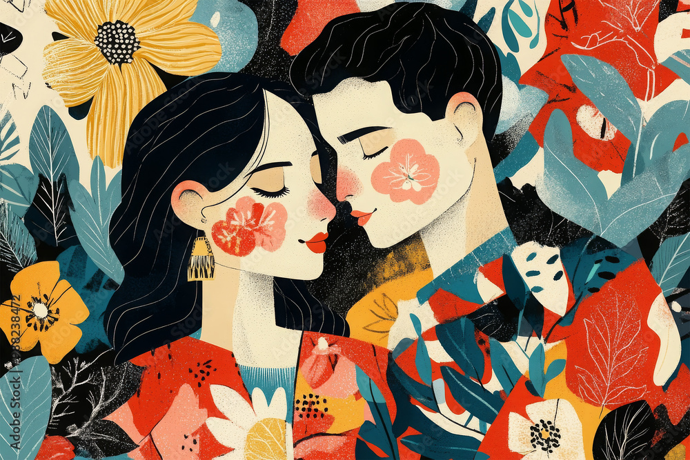 Fototapeta premium couple with fashion pattern design on background