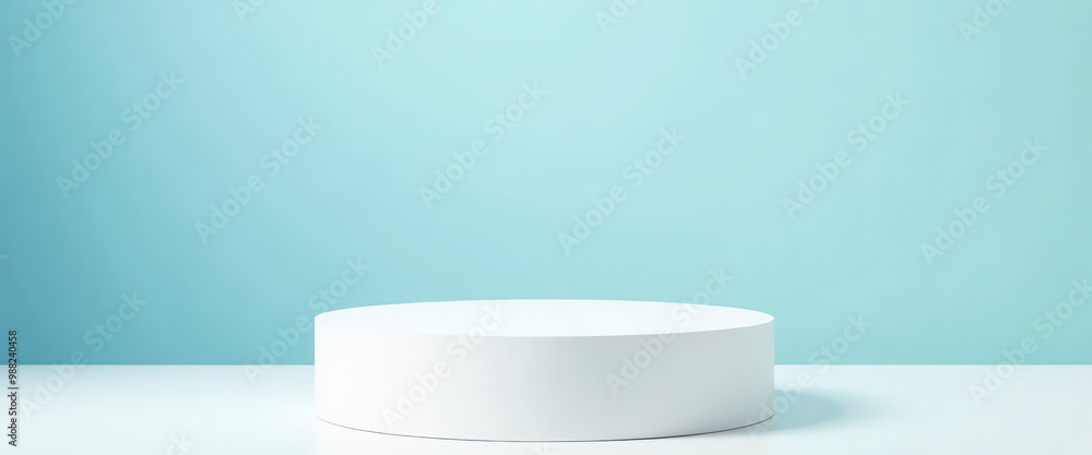 Minimalist Product Display with White Cylinder on Blue Background Minimalist Product Display with White Cylinder on Blue Background