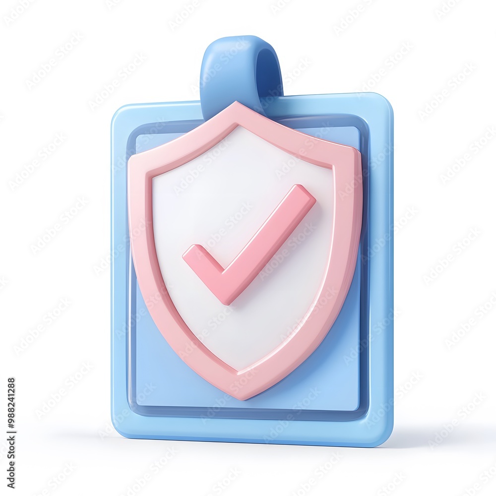 Document with shield and check mark. Health insurance, document security , data protection, finance and medical service concept. 3d vector icon. Cartoon minimal style. White background Document with shield and check mark. Health insurance, document security , data protection, finance and medical service concept. 3d vector icon. Cartoon minimal style. White background