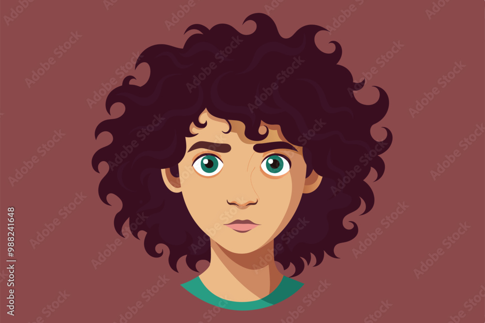 A customizable semi-flat illustration showcases a person with curly hair, displaying distinct facial features and vibrant eye color in a minimalist design. A customizable semi-flat illustration showcases a person with curly hair, displaying distinct facial features and vibrant eye color in a minimalist design.